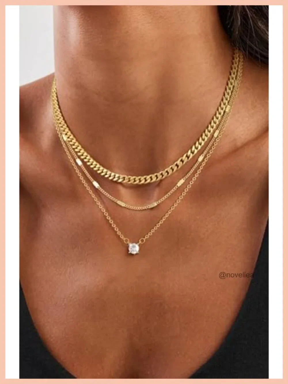 3-Piece Gold Plated Layered Necklace Set with CZ Pendant, Dainty Stackable